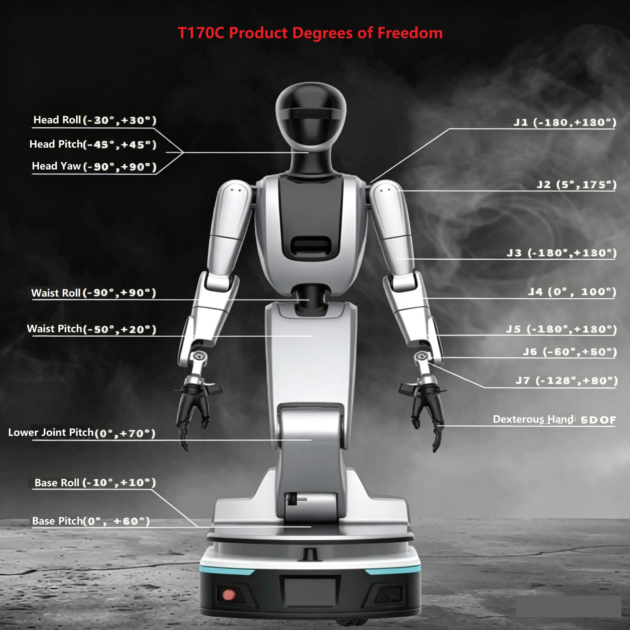 T170C Humanoid Collaborative Robot | 22-DOF Dual Arm | 48V 10Ah Battery | 0-2.0m/s AGV Base | for Machine Tending & Palletizing